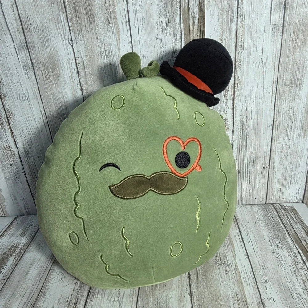 Squishmallows Charles the Pickle 14 Inch Plush Hat Mustache Heart Monocle Green